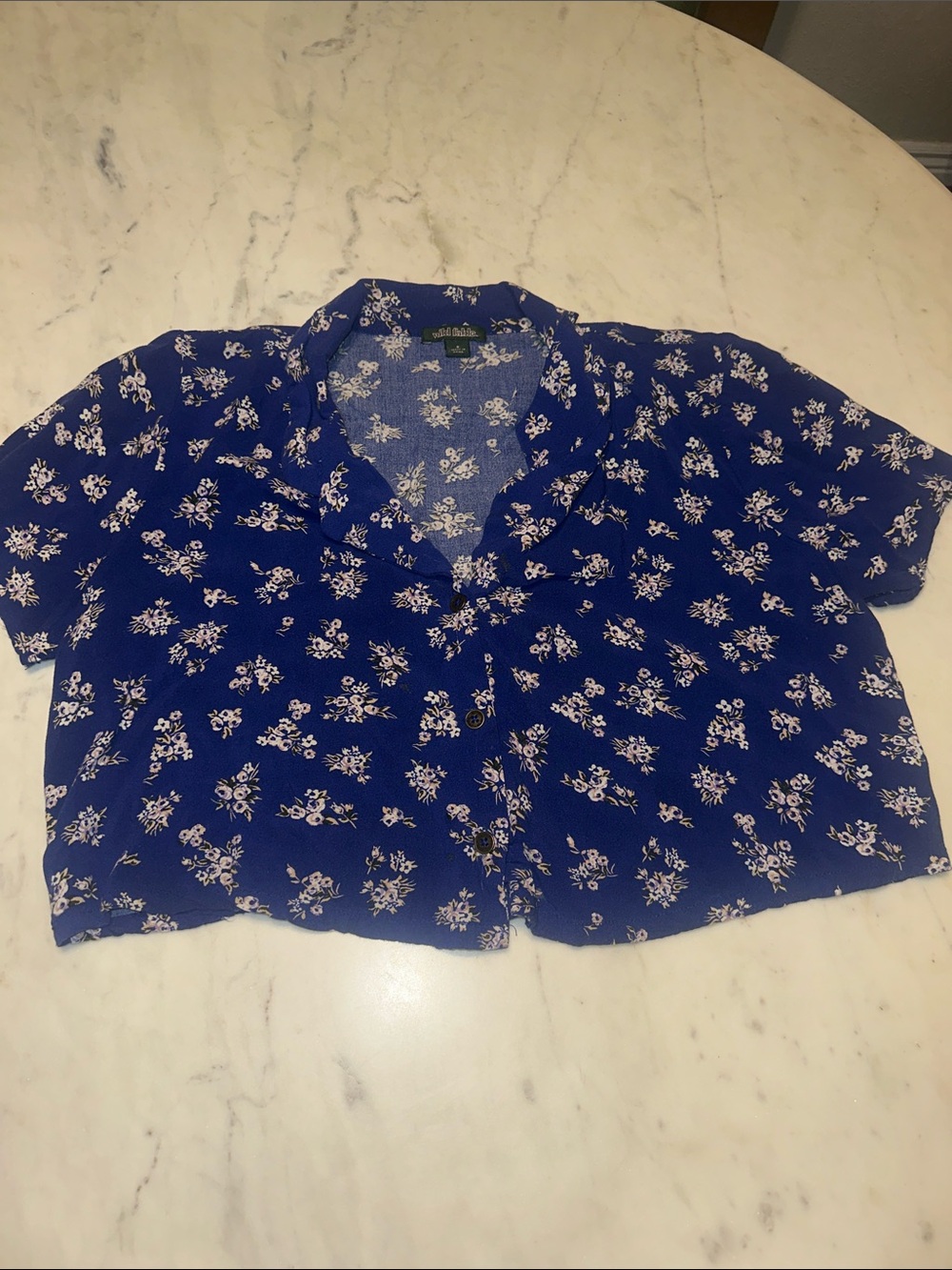 wild fable Royal Blue Floral Cropped Shirt size small